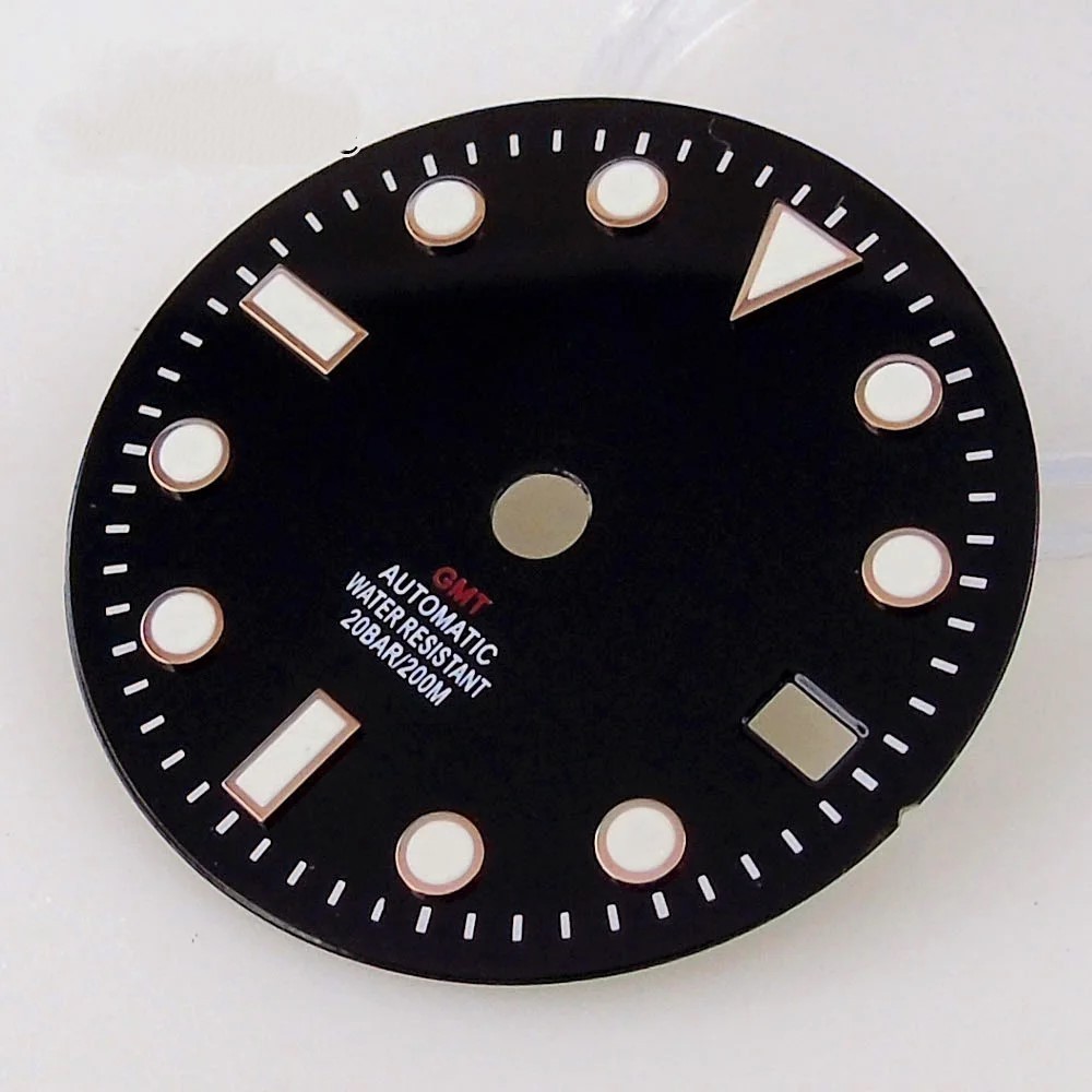 GMT Dial 29.0mm No Logo ROSE GOLD Accents for watch moding BLACK- fits NH34