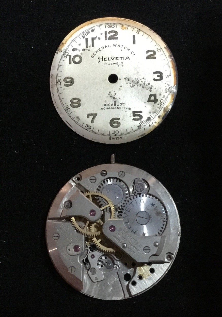 General Watch Co. HELVETIA 800D Military WWII Tench Watch Movement Dial Parts