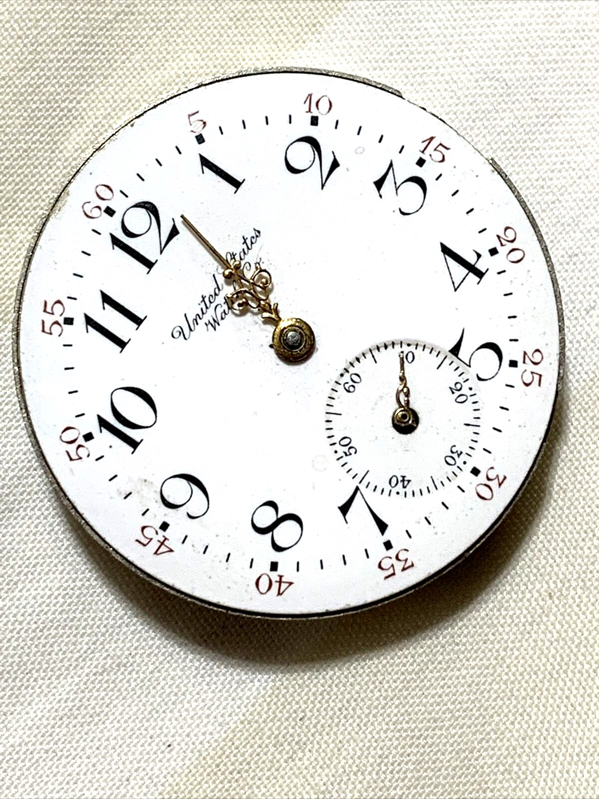 United State Watch Co. New York Pocket Watch Movement White Dial Gold Hands 0
