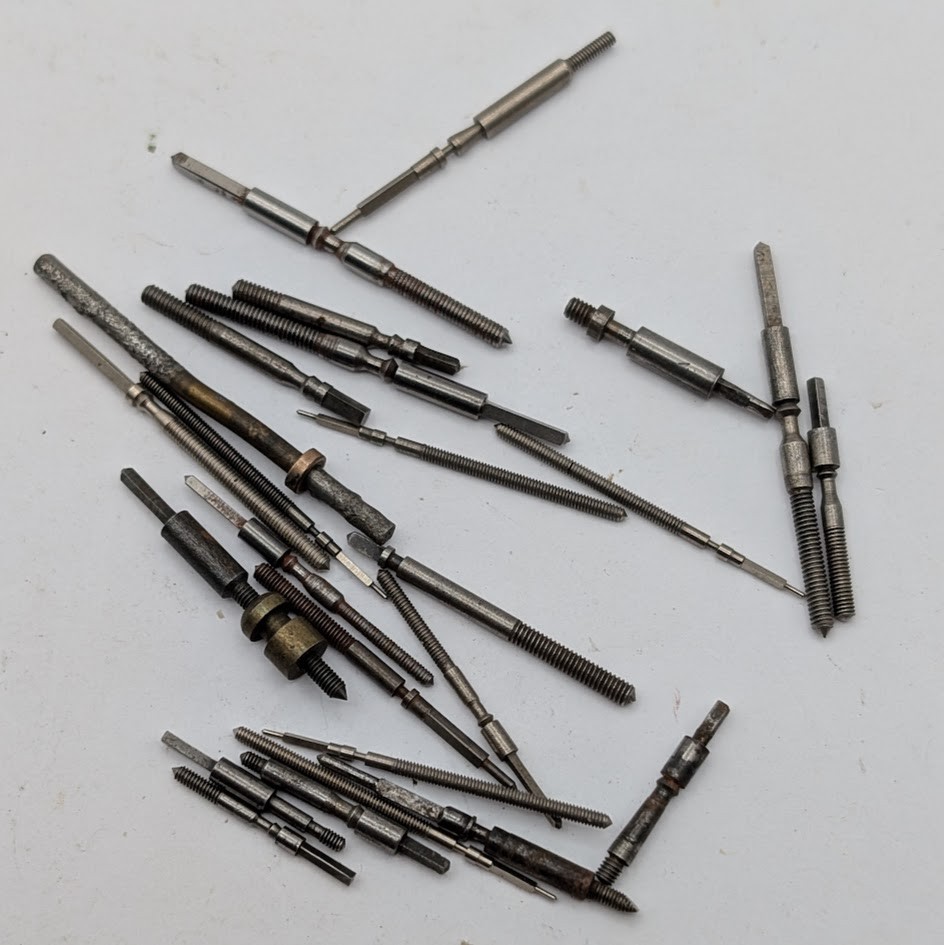 Pocket Watch Case Stems Lot of 25 – Mixed Sizes/Threads – Steel Repair Parts