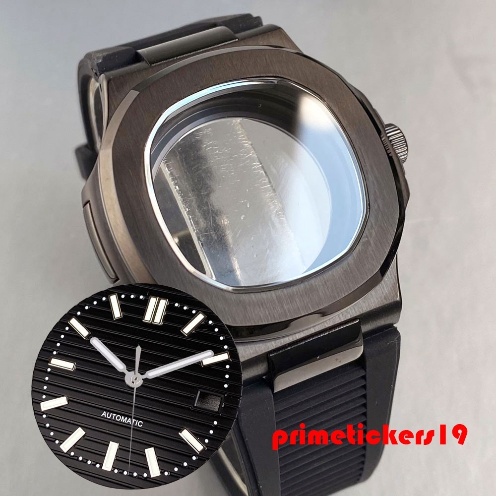 NH35 Square Watch Case+Silicone Band+Dial Hand Fit for Nautilus Style Wristwatch