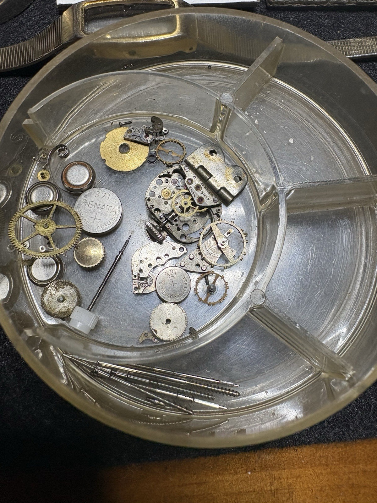 Vtg Watch Repair Lot Elgin Bulova Waltham Dials Hands Cases Parts Movements