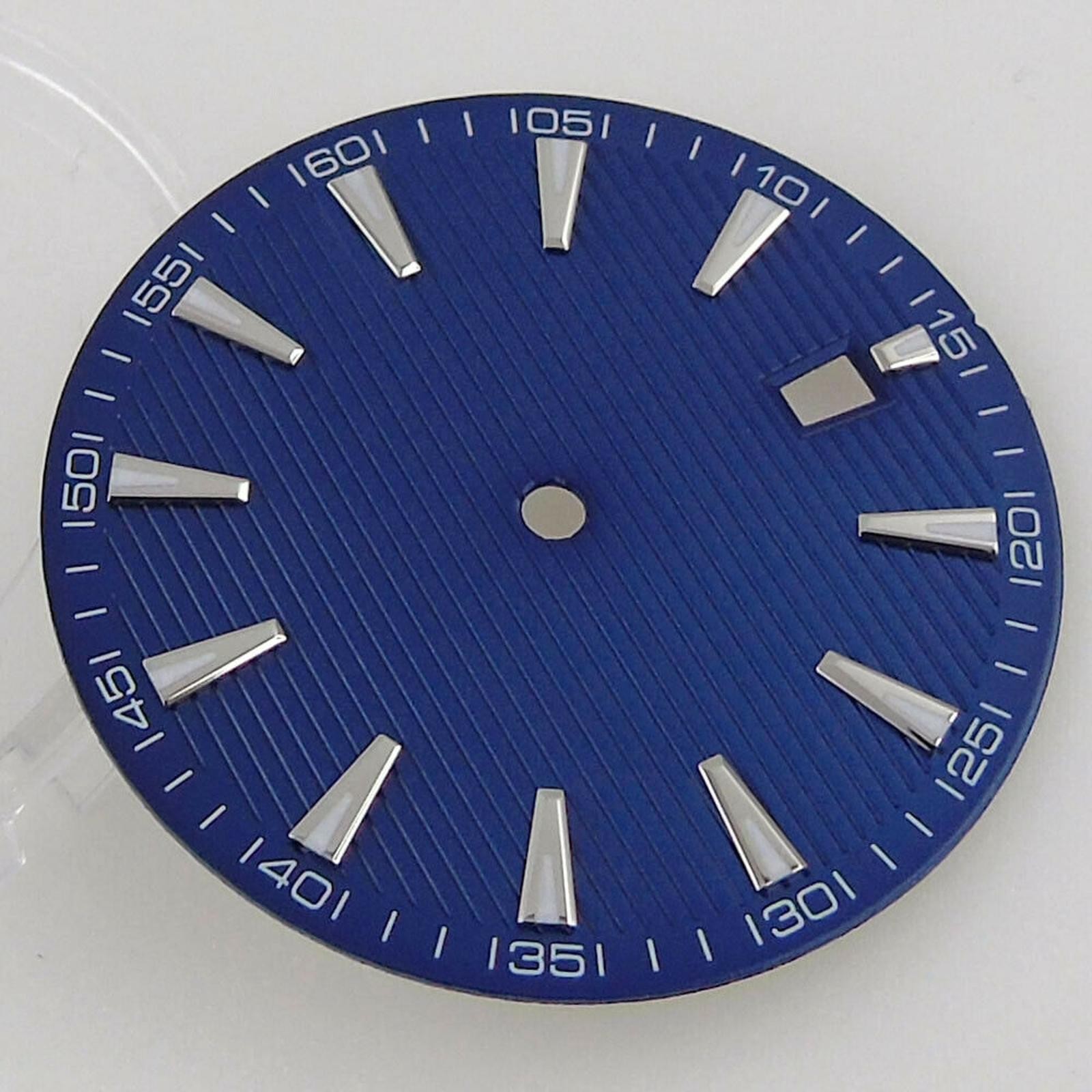 33.5mm Blue Watch Dial Face Plate Date @3 For NH35/NH35A Movement Replacement L