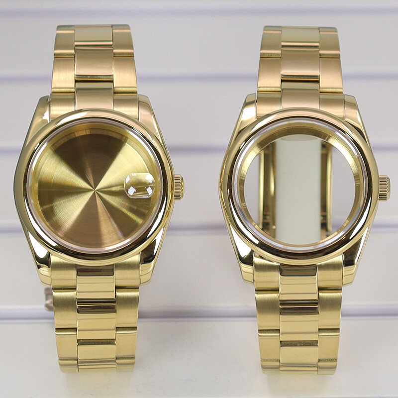 36/40mm Gold Explorer Watch Case Stainless Steel Material Exhibition back cover