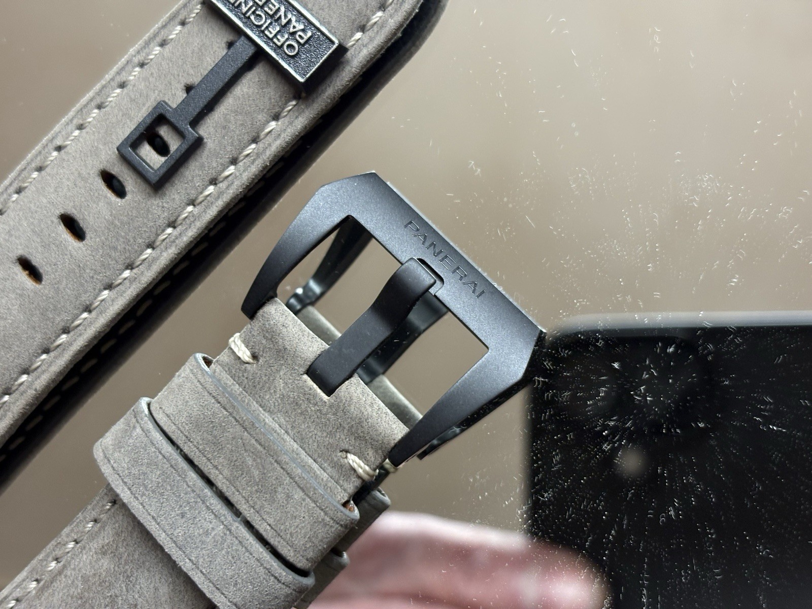 Authentic Panerai 26mm Strap. Grey Suede With Black Tang Buckle.