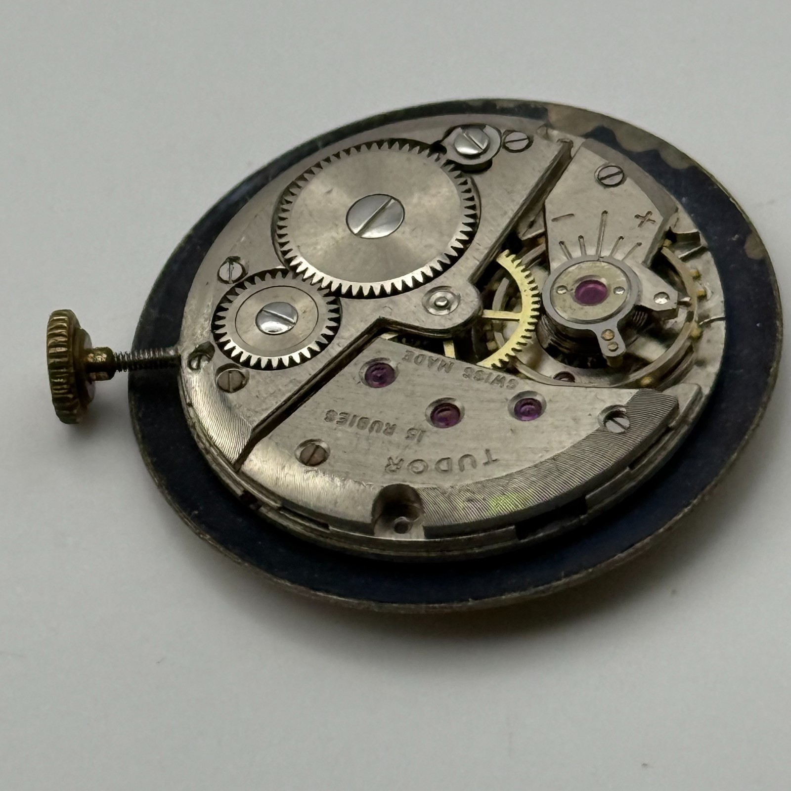 Tudor Watch Movement Running FEF 290 Rolex Crown For Parts / Restoration 23.6mm