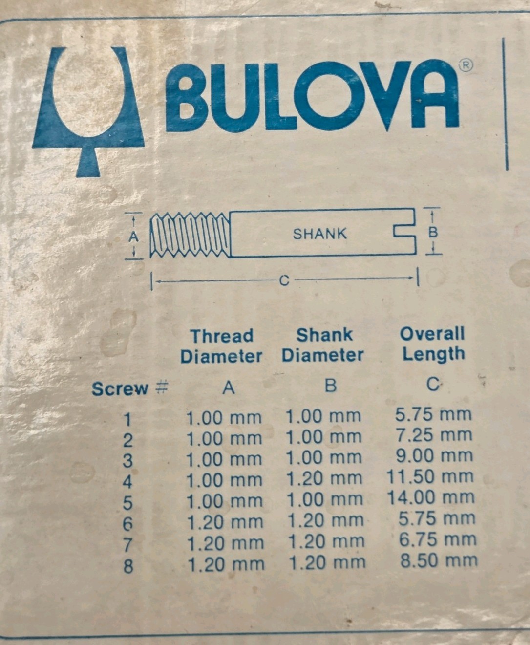 Vintage 1980s Bulova Master Assortment BS100 – Bracelet Screw Kit – Not Complete