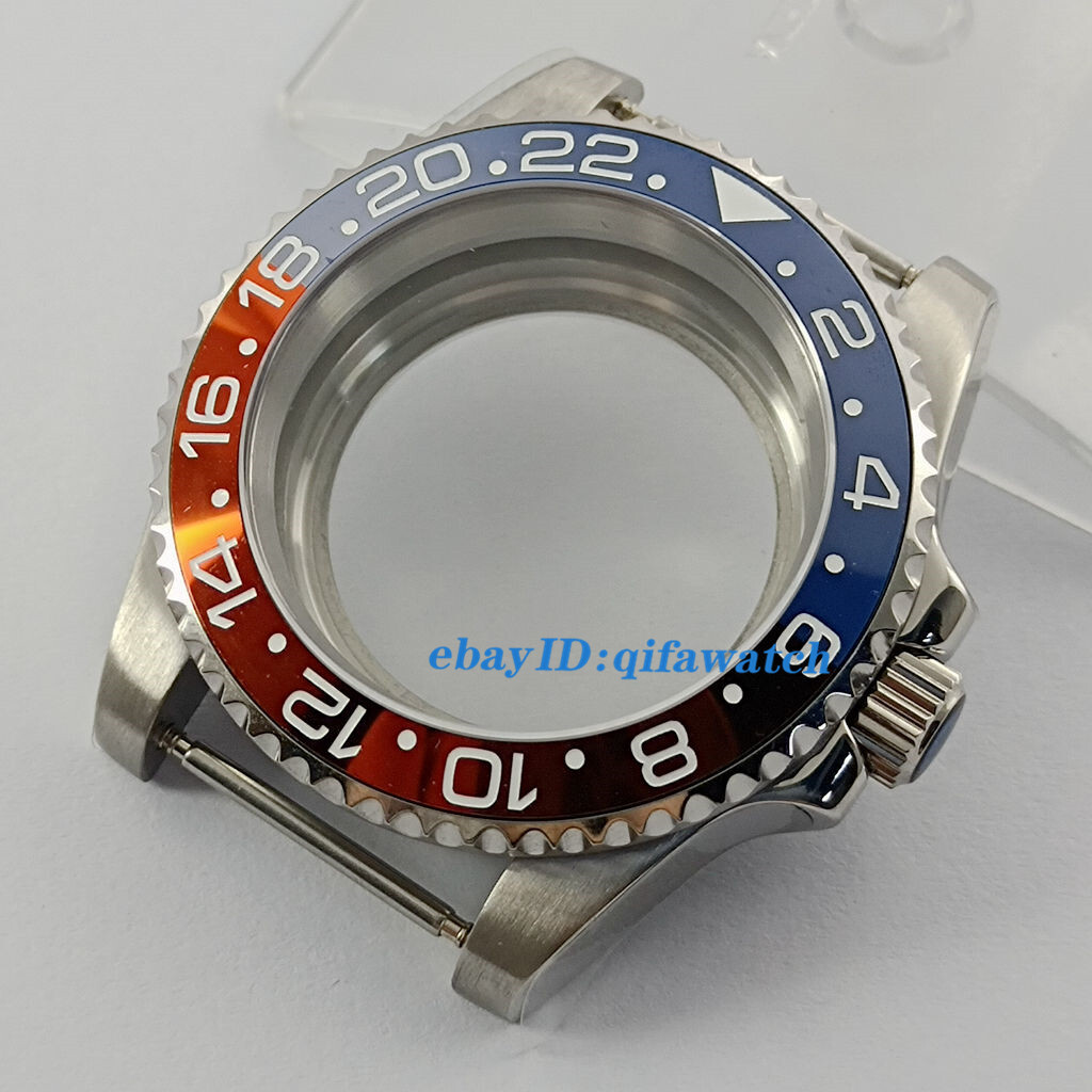 40mm Sapphire glass Watch Case red blue GMT Ceramics Bezel Fit NH34 NH35 NH36