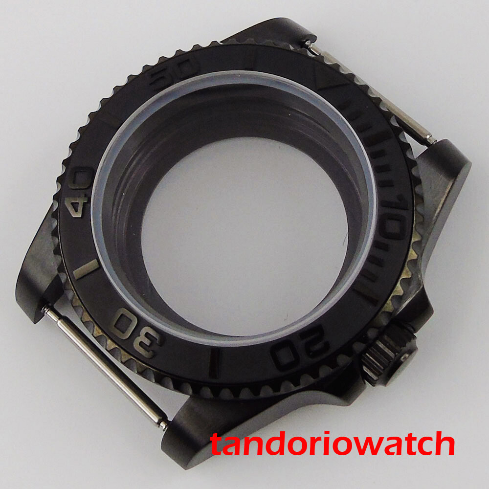 Brushed Black PVD Watch Case Fit ETA2824 NH34A NH35A MIYOTA 8215 Ceramic Bezel