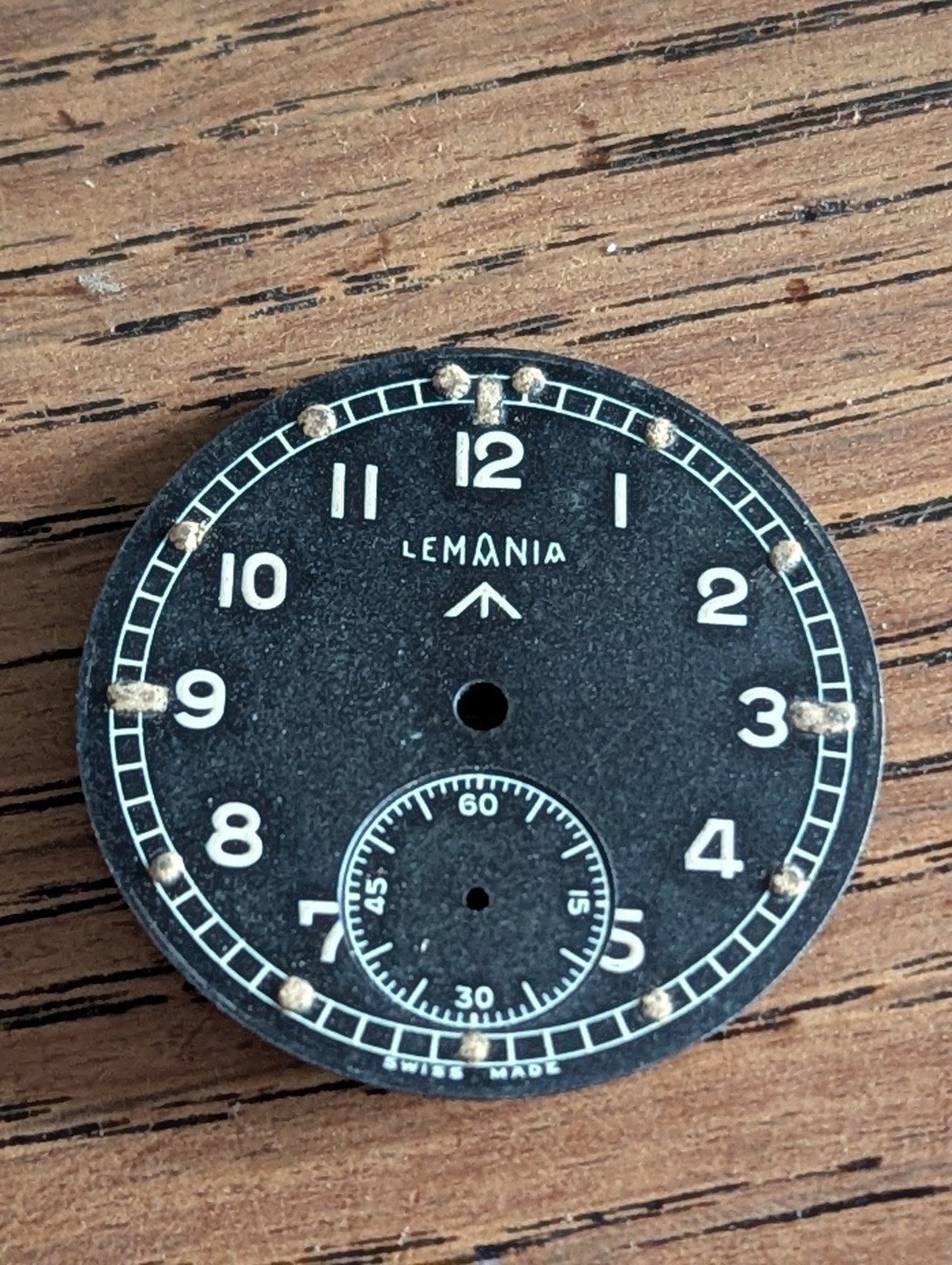 WWII Lemania Dirty Dozen Watch Dial, Excellent Condition, All Original #P672