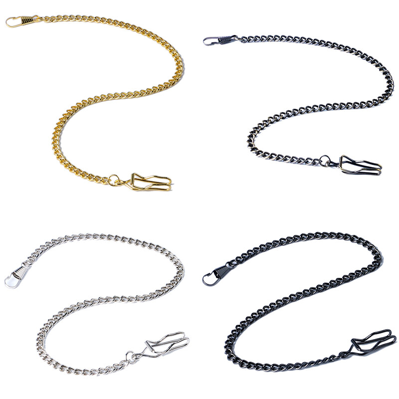 1PCS 38cm Chain Vintage Pocket Watch FOB Bronze/Silver/Gold/Black with Belt Clip