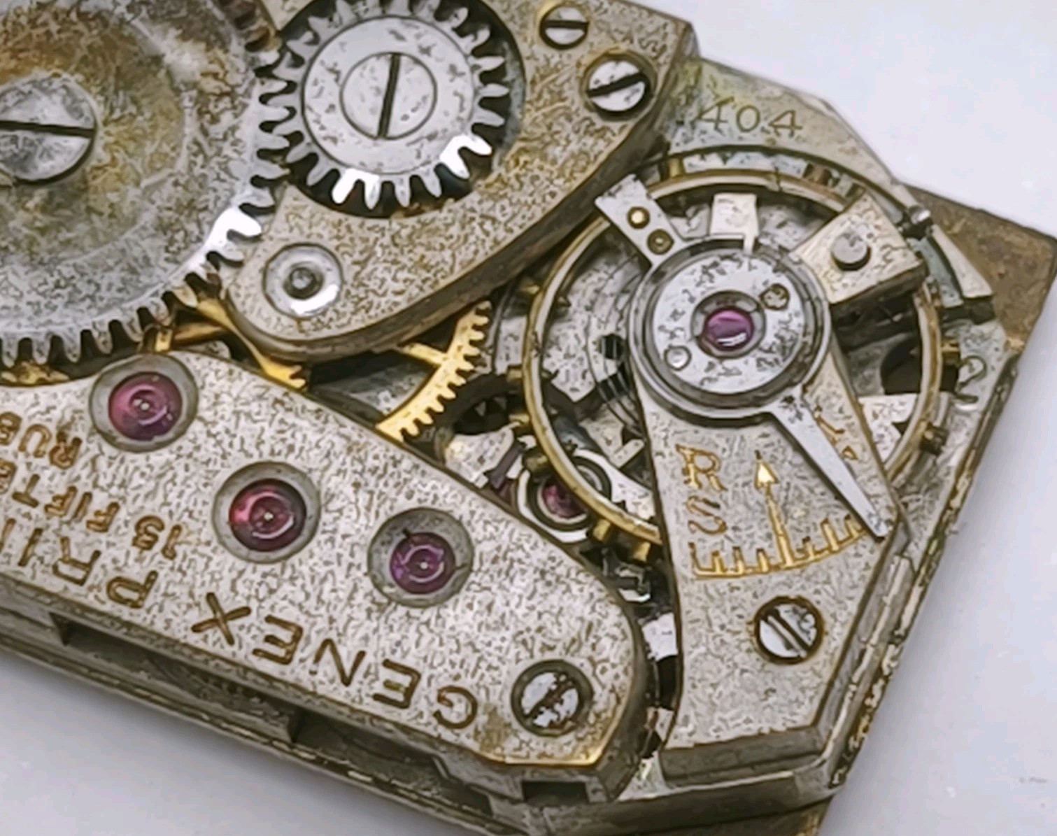 Vtg 1940s Unicorn Rolex Cal Genex Prima 404 Tank 15J Watch Movement 15 X 24.7mm
