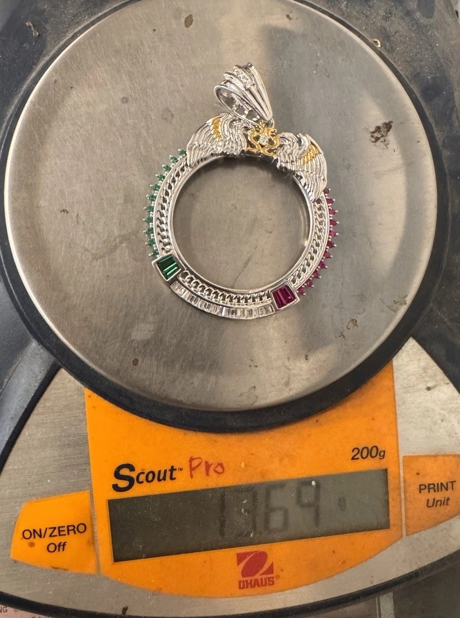 925 Silver Rhodium-Plated Bezel with Red, Green & White Mexico Flag Stones