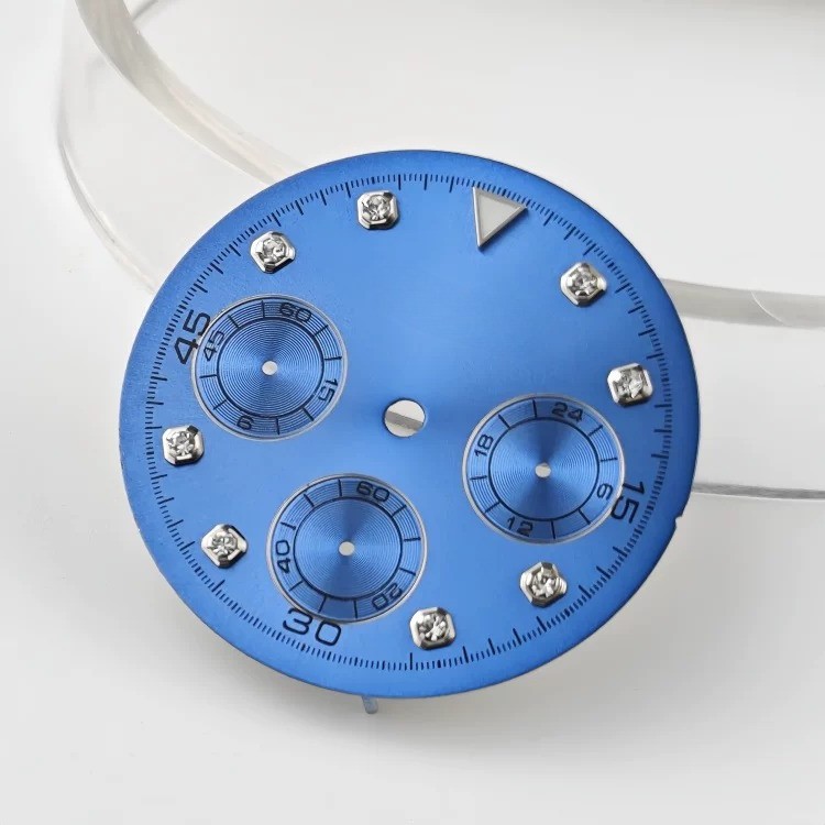 VK63 Chronograph Watch Dial Blue Multi Function Luminous Face Quartz Mod Parts