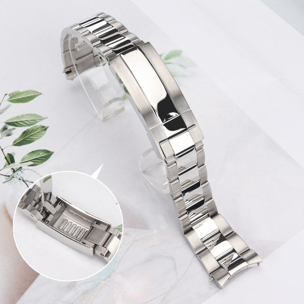20MM STAINLESS Oyster Bracelet Curved Silver Golden Watch Wrist Band Replacement
