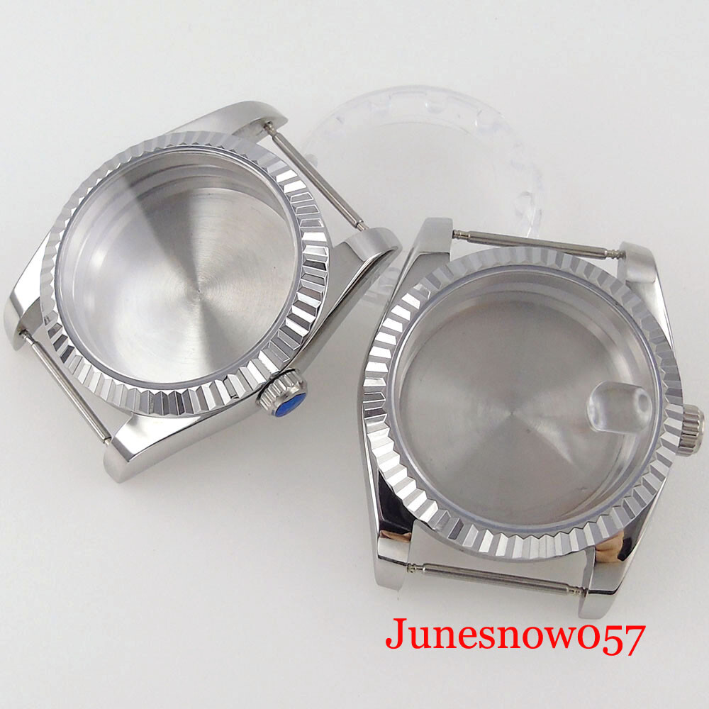 Fluted Bezel 36mm Silver Watch Case fit NH35A NH36 ETA2836 MIYOTA82 DG281 PT5000