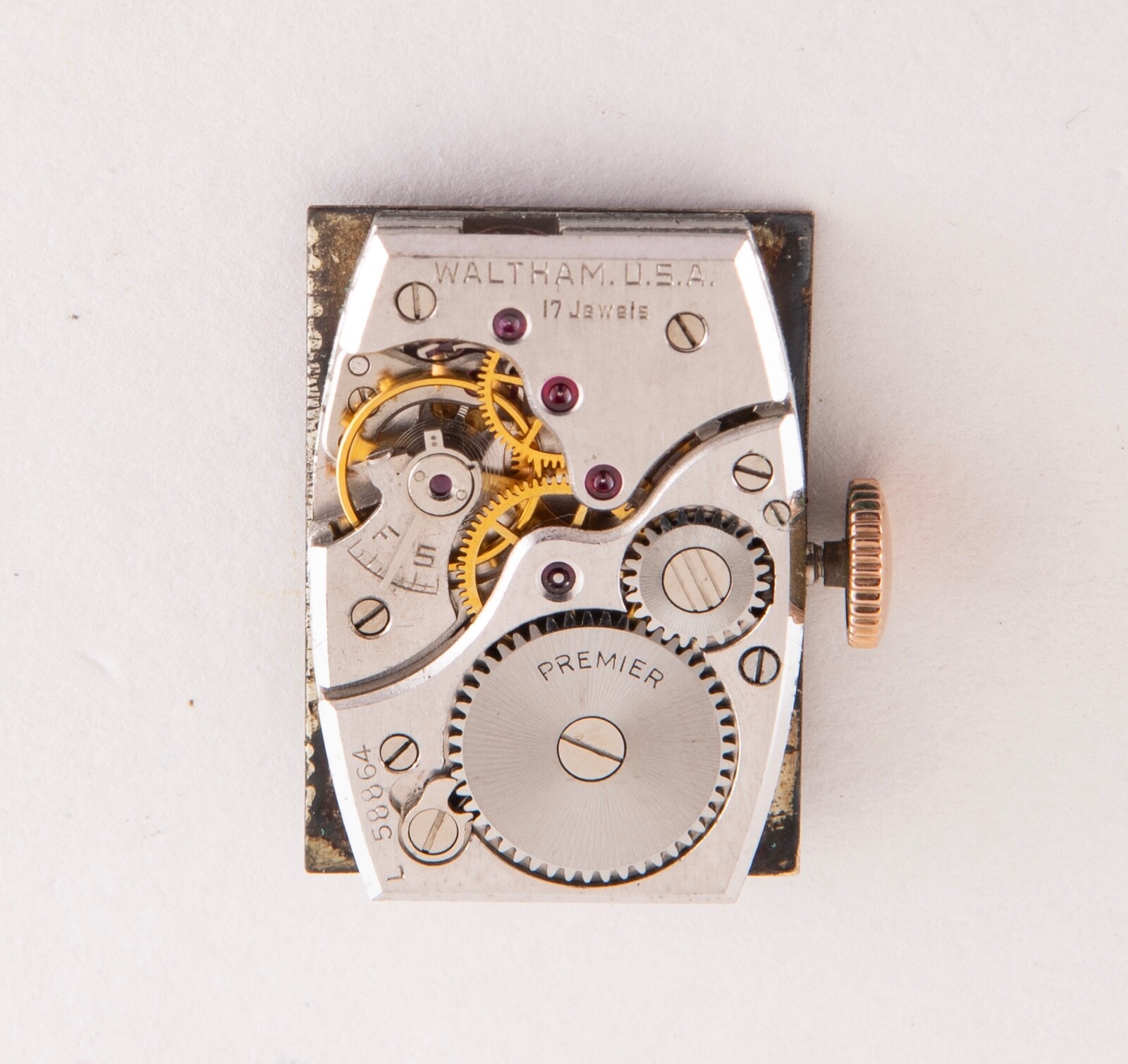 Vintage Waltham Premier Watch Movement 17 Jewels Swiss W/ Crystal