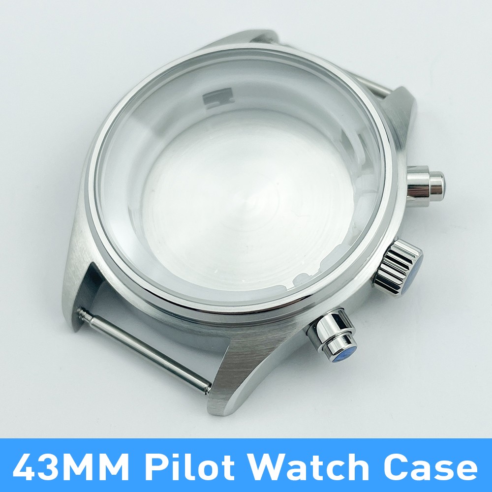 43mm Chronograph Watch Case Pilot Sapphire Crystal Solid Stainless Miyota 0S00