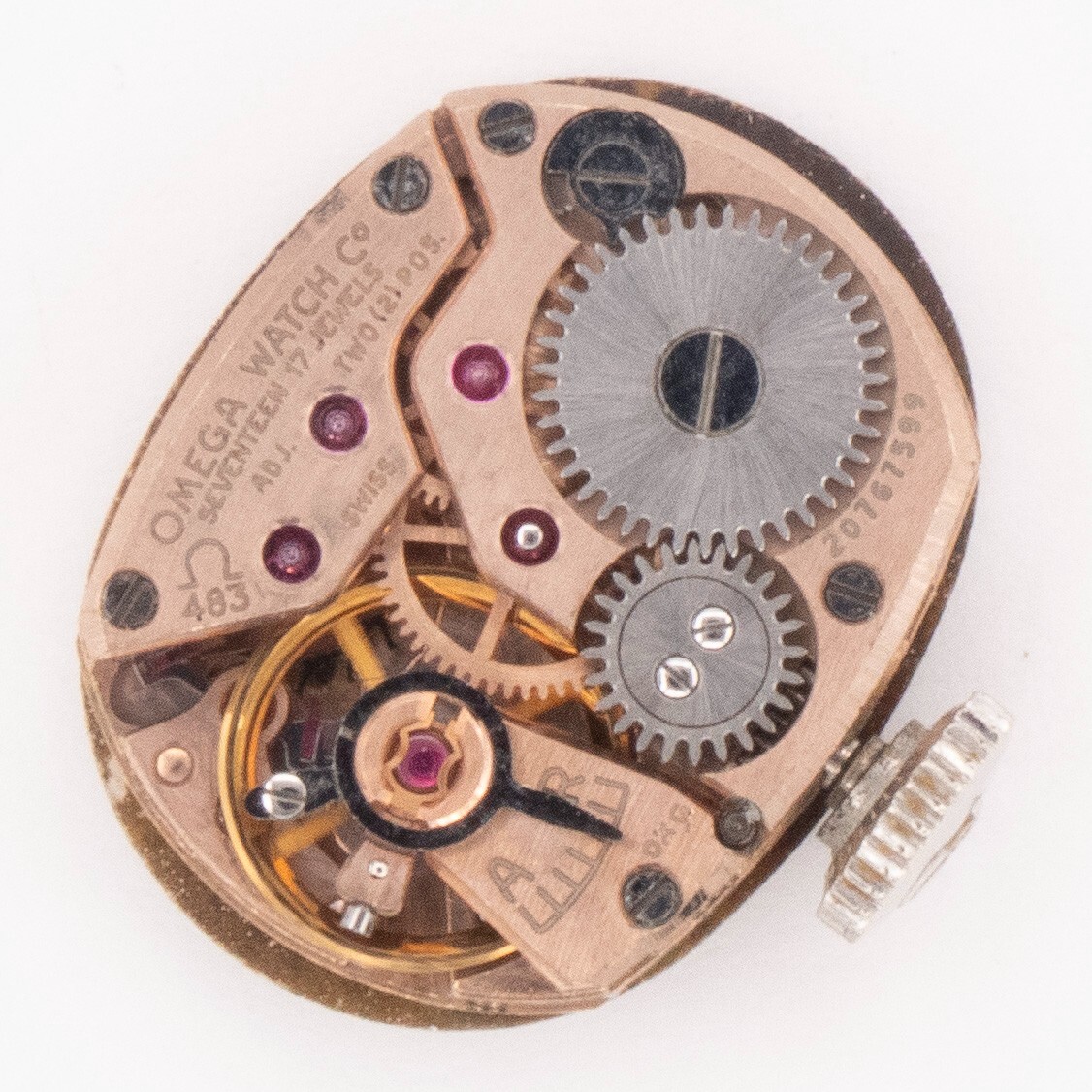 Vintage Omega Caliber 483 17-Jewel 2-Adjustment Wristwatch Movement, Keeps Time