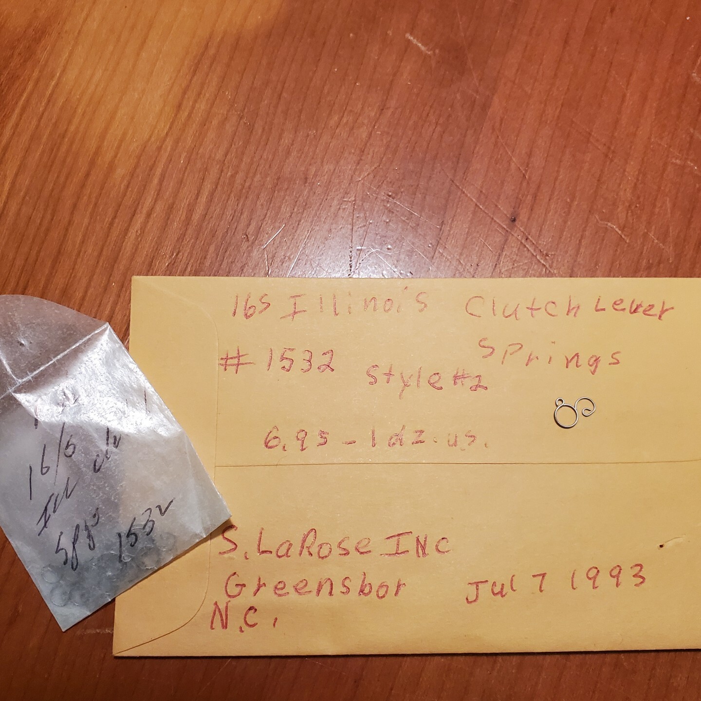 Illinois 16s Clutch Lever Spring #1532 Style 2 NOS