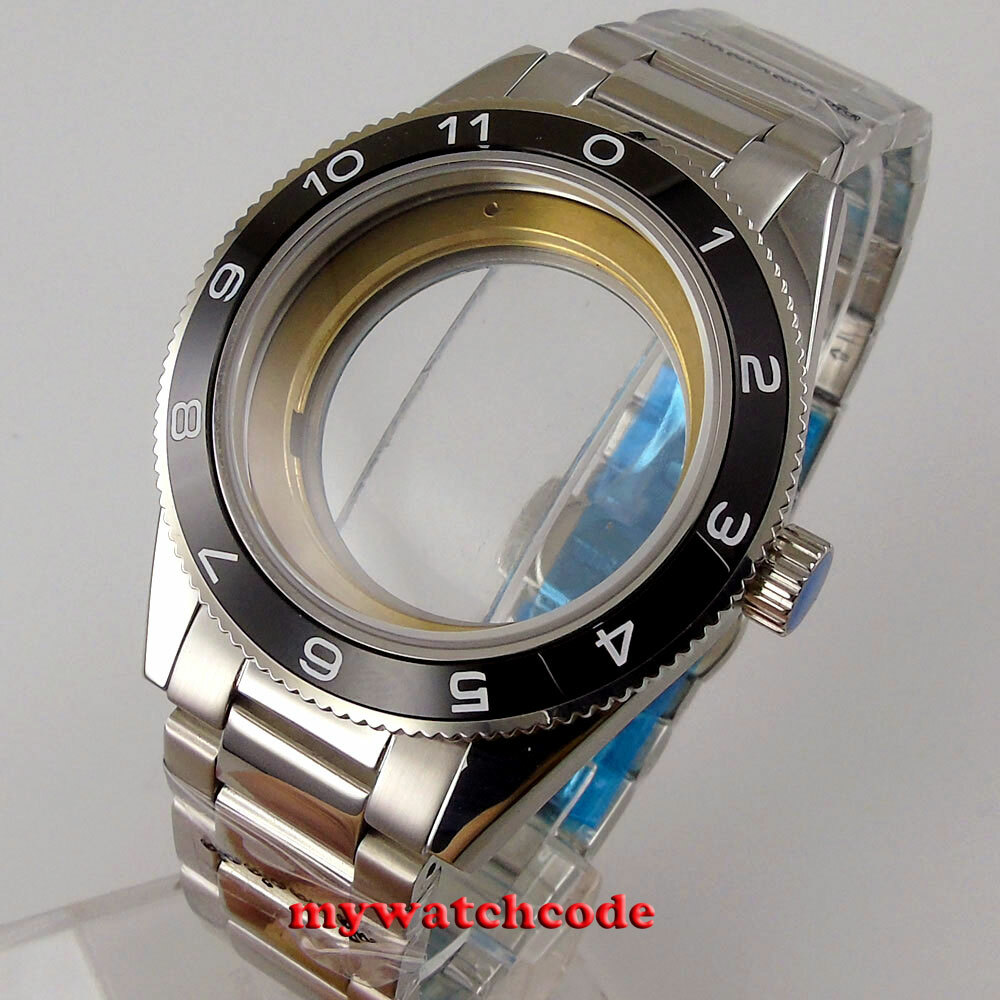 41mm black ceramic Bezel Watches Case Fit ETA 2836 2824 Miyota 8215 movement