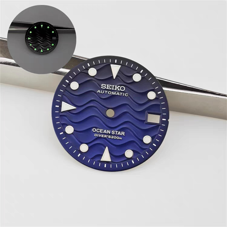 28.5mm Water Ripples Watch Dial Green Lume for Nh35 Nh36 Movement Watch Parts
