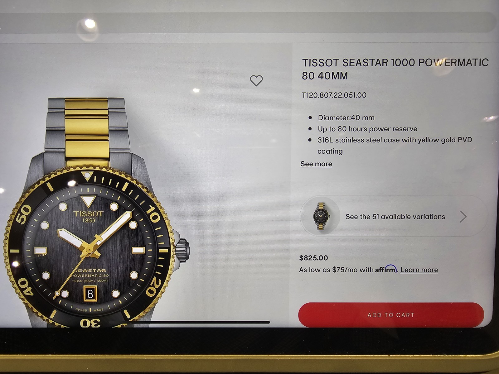 Watch LINK for Tissot Seastar 1000 powermatic 80 40mm