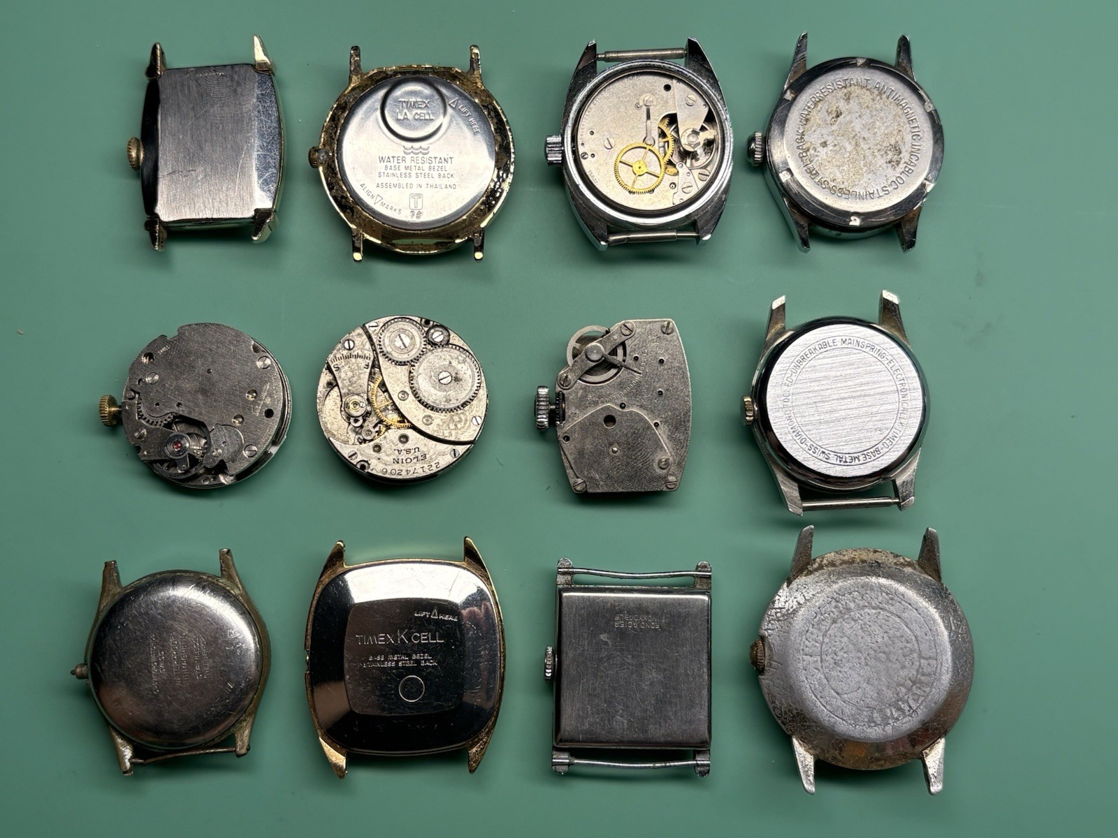 Vintage Watchmakers Project Repair Lot Timex Elgin Helbros Herma Movements 12 Pc