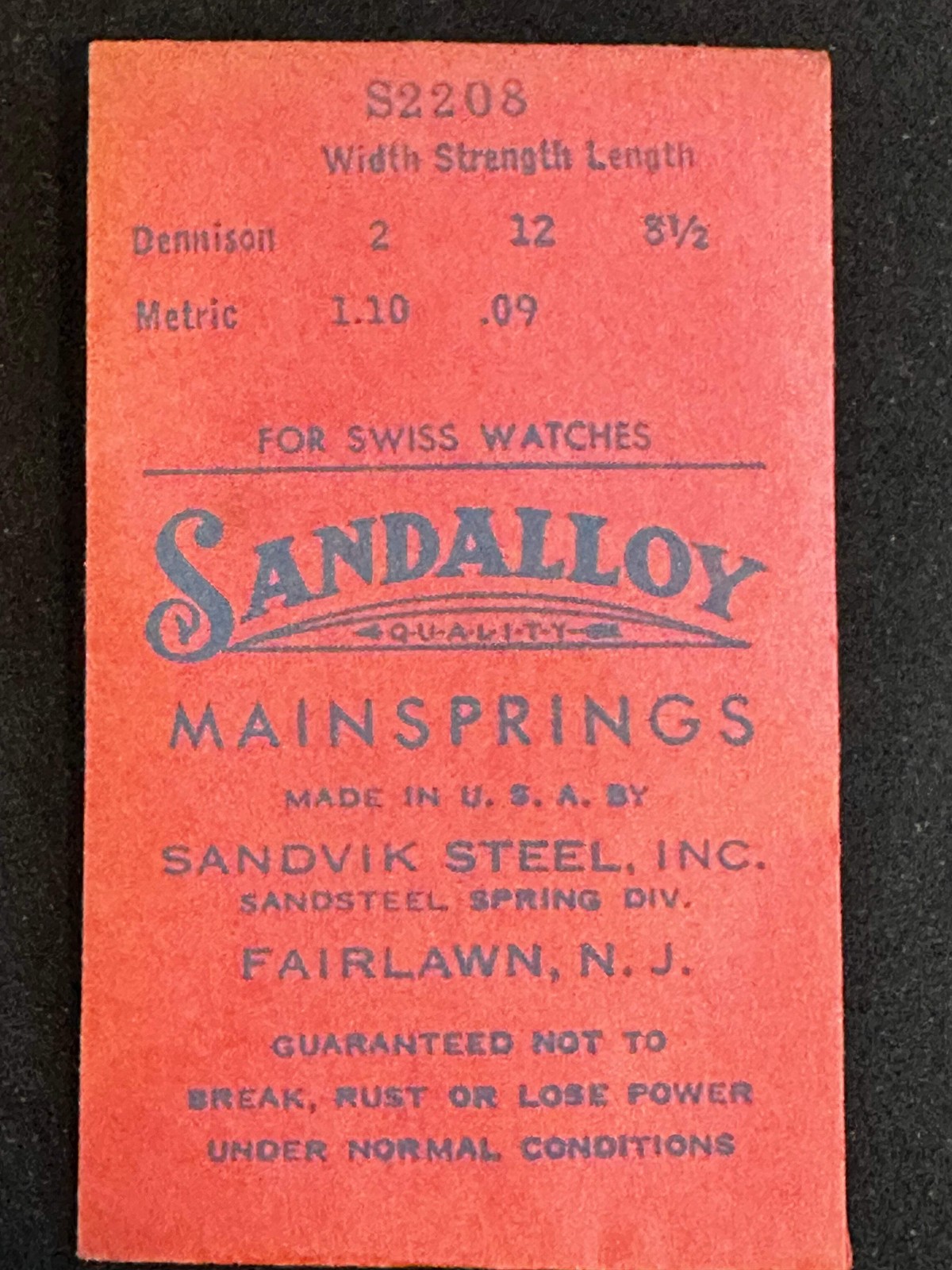 Sandsteel Sandalloy Mainspring S2208 for AS 555, 815, 846, 869, 878, 885, 921, 1