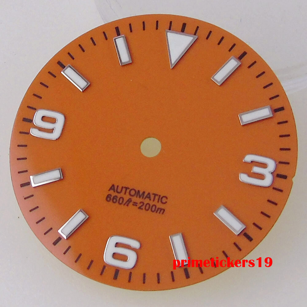 29mm Black/Blue/Orange Watch Dial Face Hands Green Lume Fit NH35 NH36 Movement
