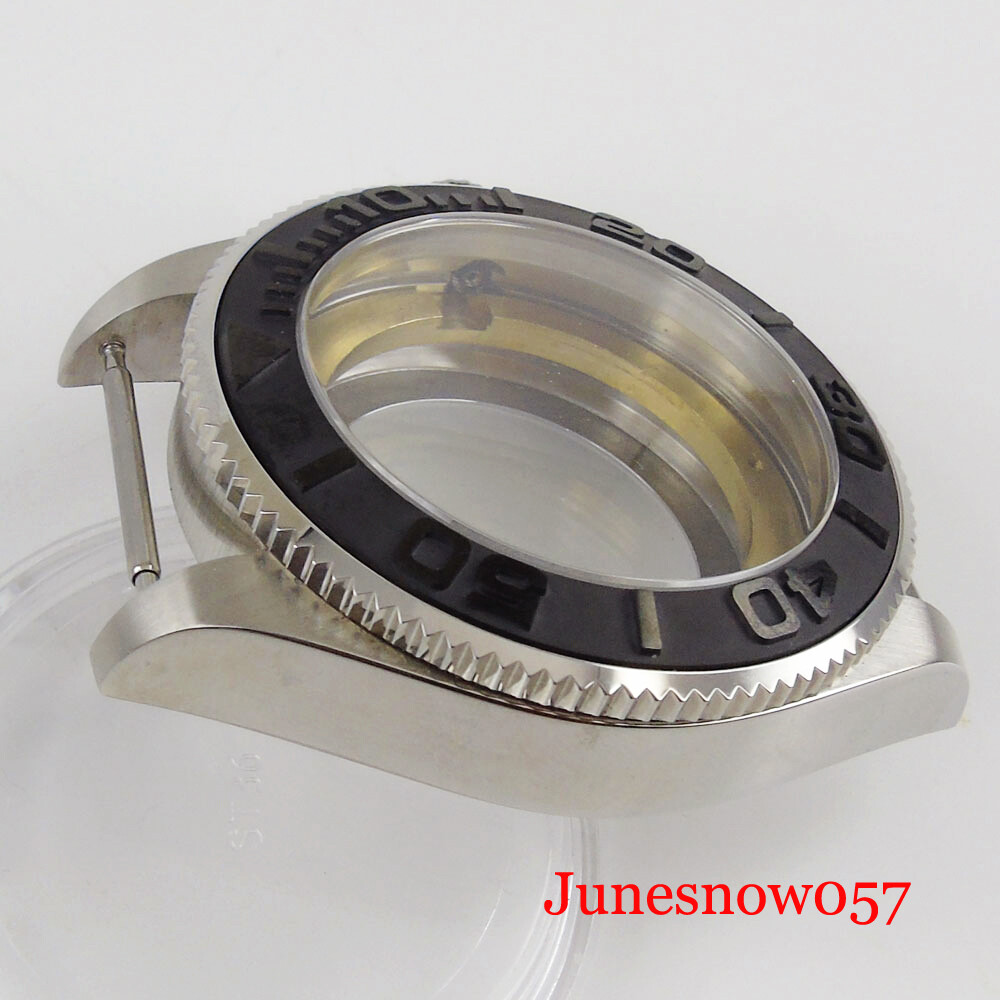 43mm Watch Case Sapphire Glass Ceramic Brushed Insert fit MIYOTA 8215 Movement