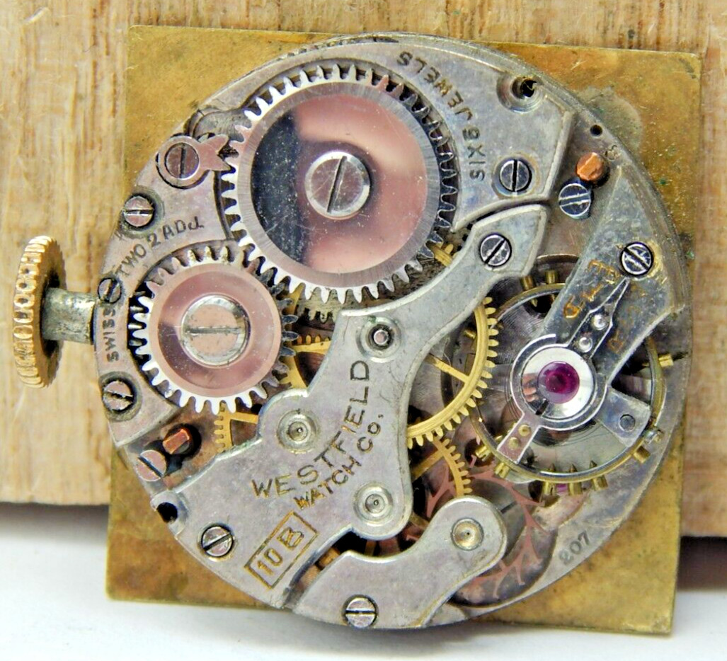 Vintage Westfield 10B 6 jewel 2 adjustment men’s wrist watch movement with crown