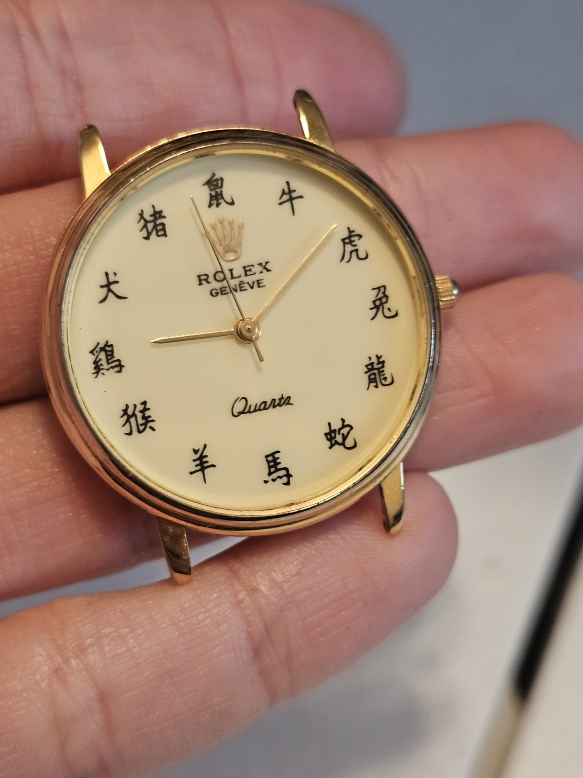 Watch Head Only Golden Dial Case Movement for Parts Repair Craft DIY Project