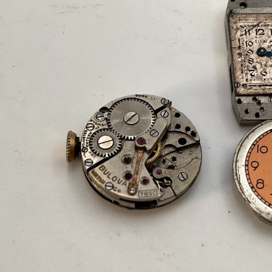 Vintage Lot Of 7 Mechanical Watch Movements For Repair Bulova Grant Steampunk