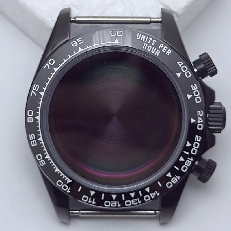 39mm Steel Watch Case Black Sapphire Glass Bezel For VK63 Movement Mod Parts