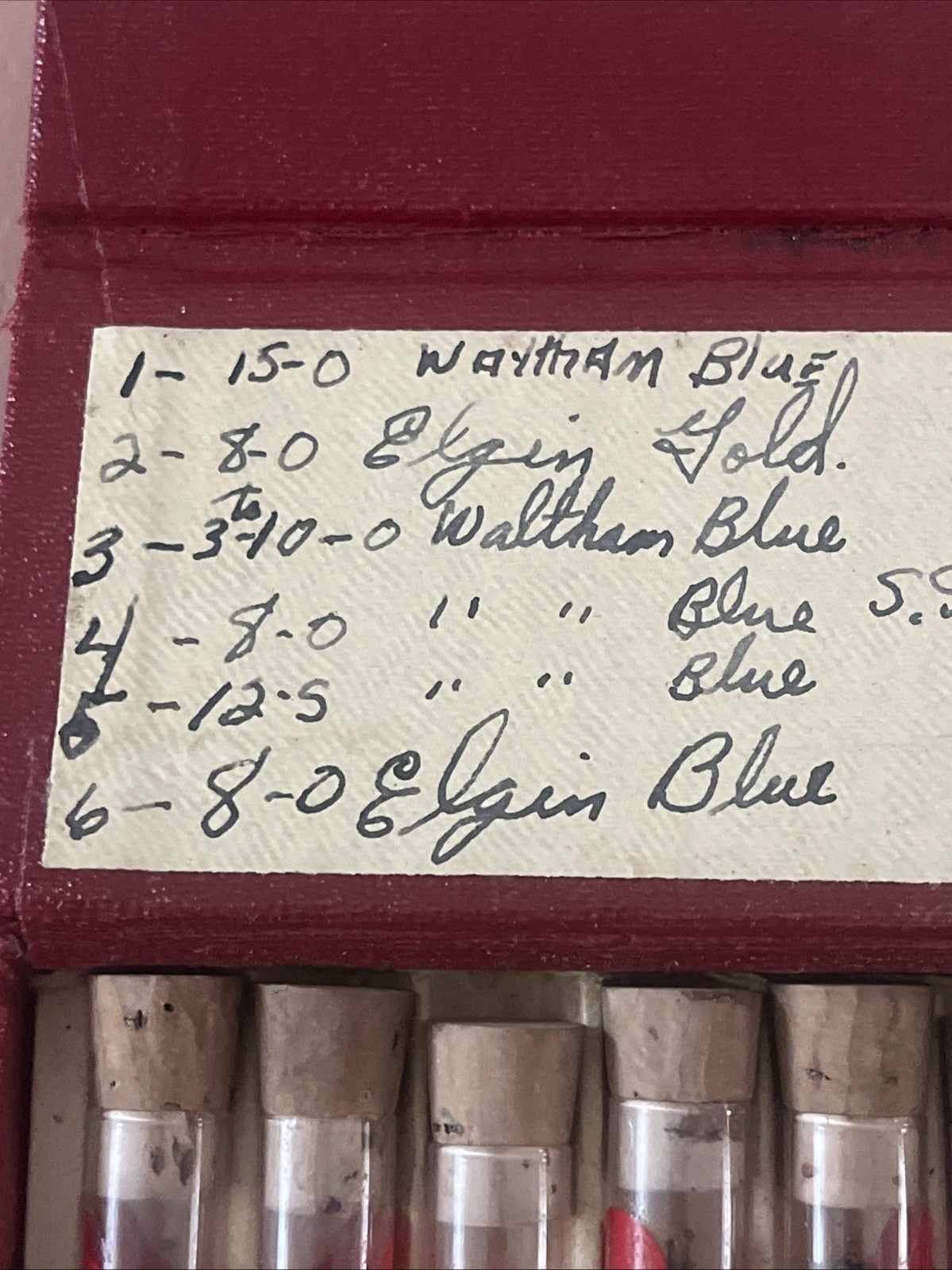 1950s Bestfit Watchmaking Assortment Repair Kit Elgin Waltham 12 Glass Vials