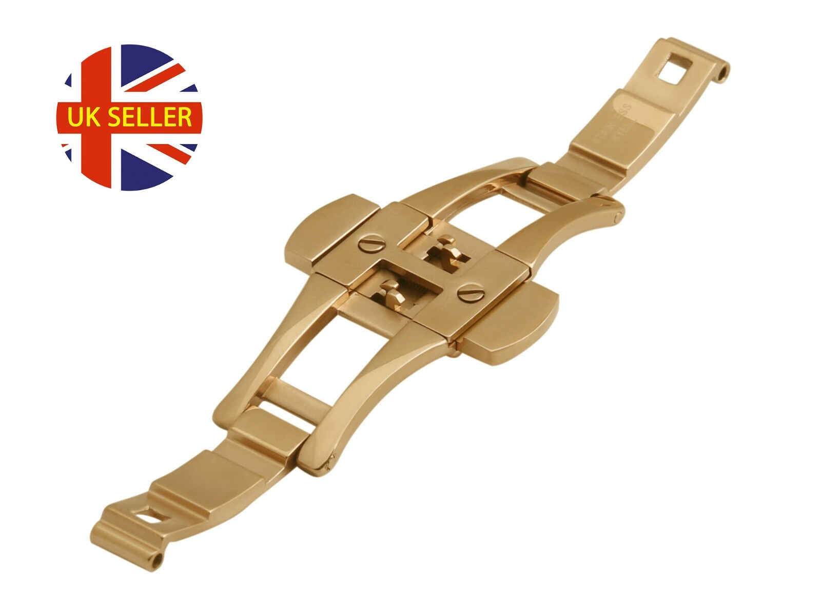 For AR5857 EMPORIO ARMANI Steel Yellow Gold 22mm Clasp Buckle Watch Strap Band