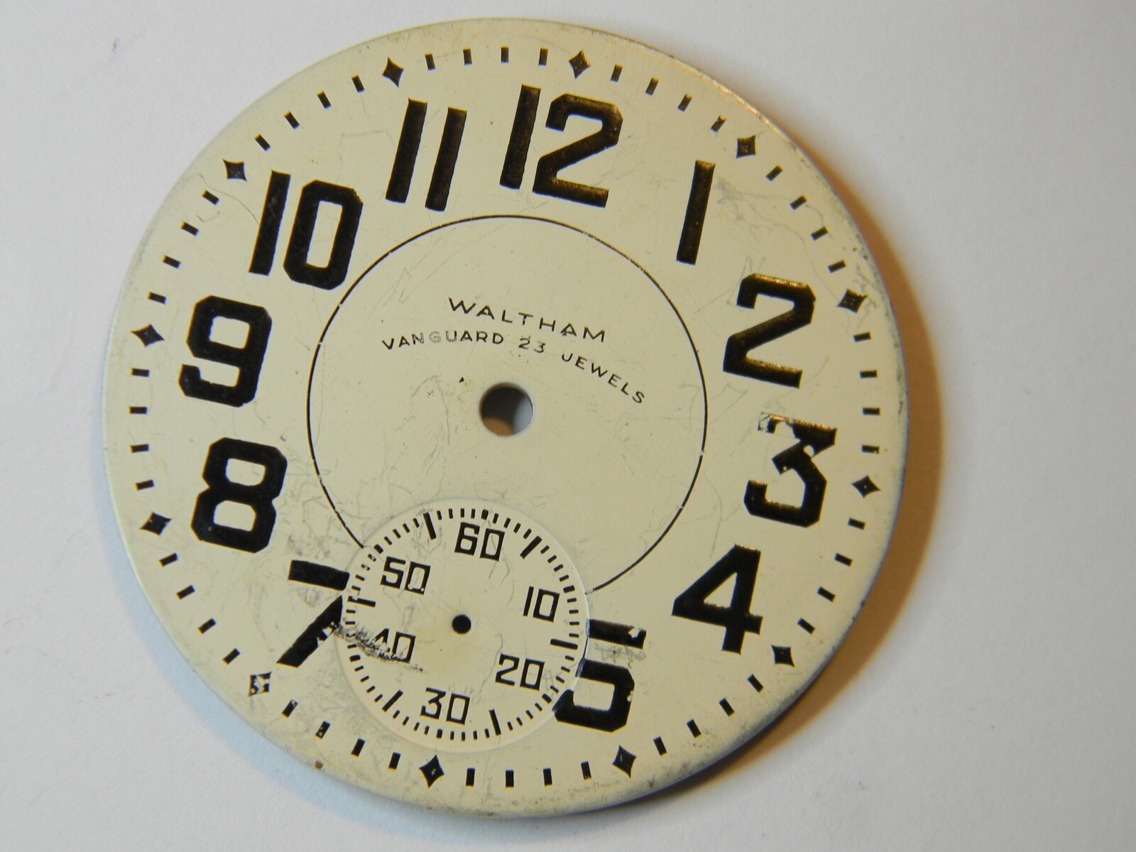 VINTAGE WALTHAM VANGUARD 23J POCKET WATCH DIAL – 42.4mm DIAMETER