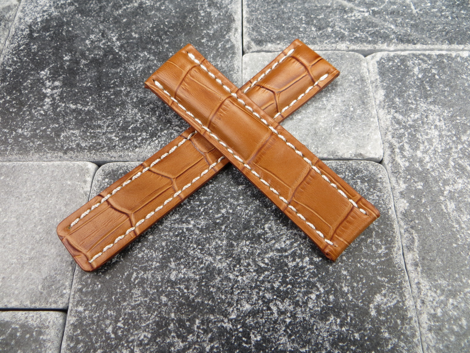 24mm Deployment Grain Leather Strap Light Brown Watch Watch Band for BREITLING X