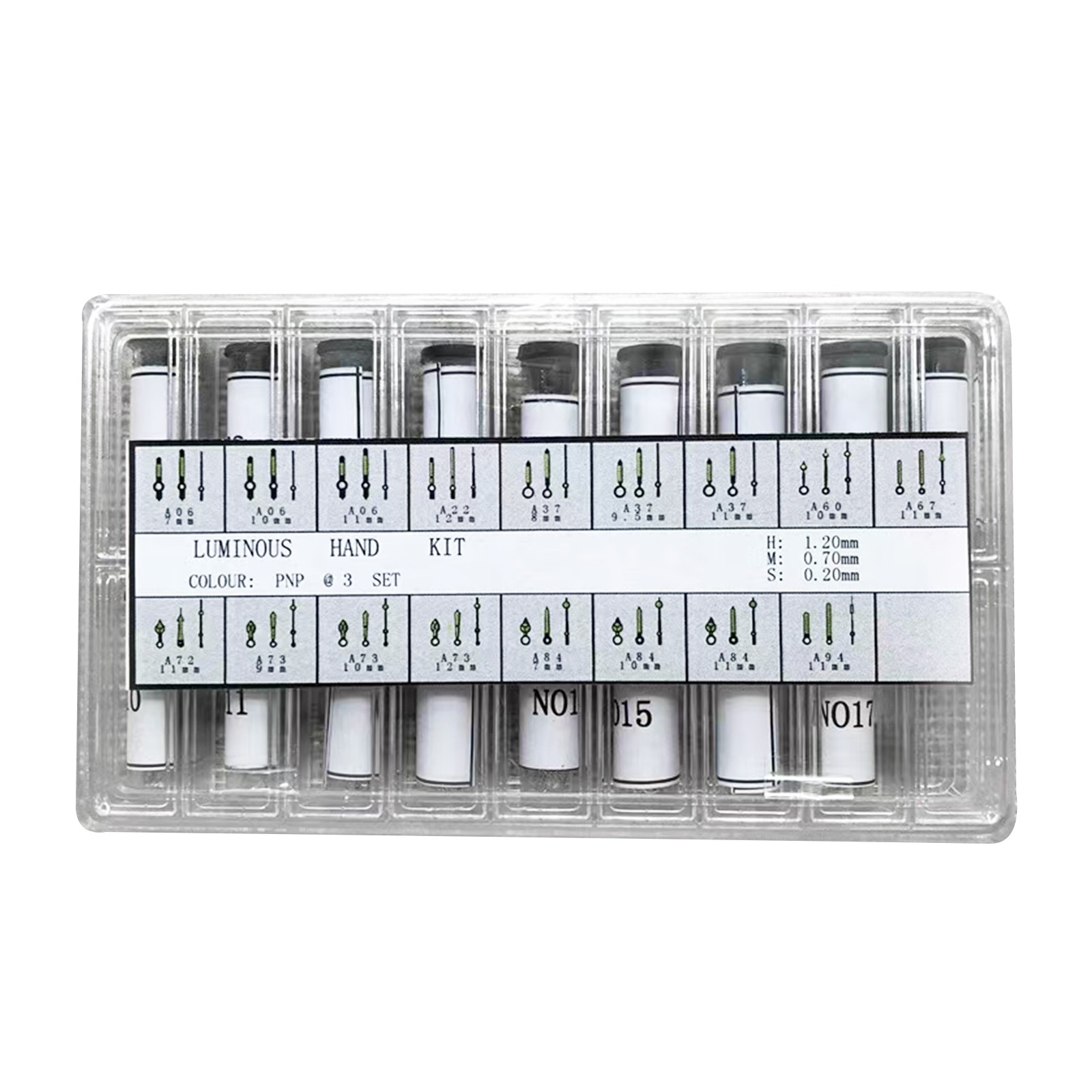 1.2/0.7/0.2mm Hole AssortedLuminous Watch Hands Pins Box for Watchmaker Repair