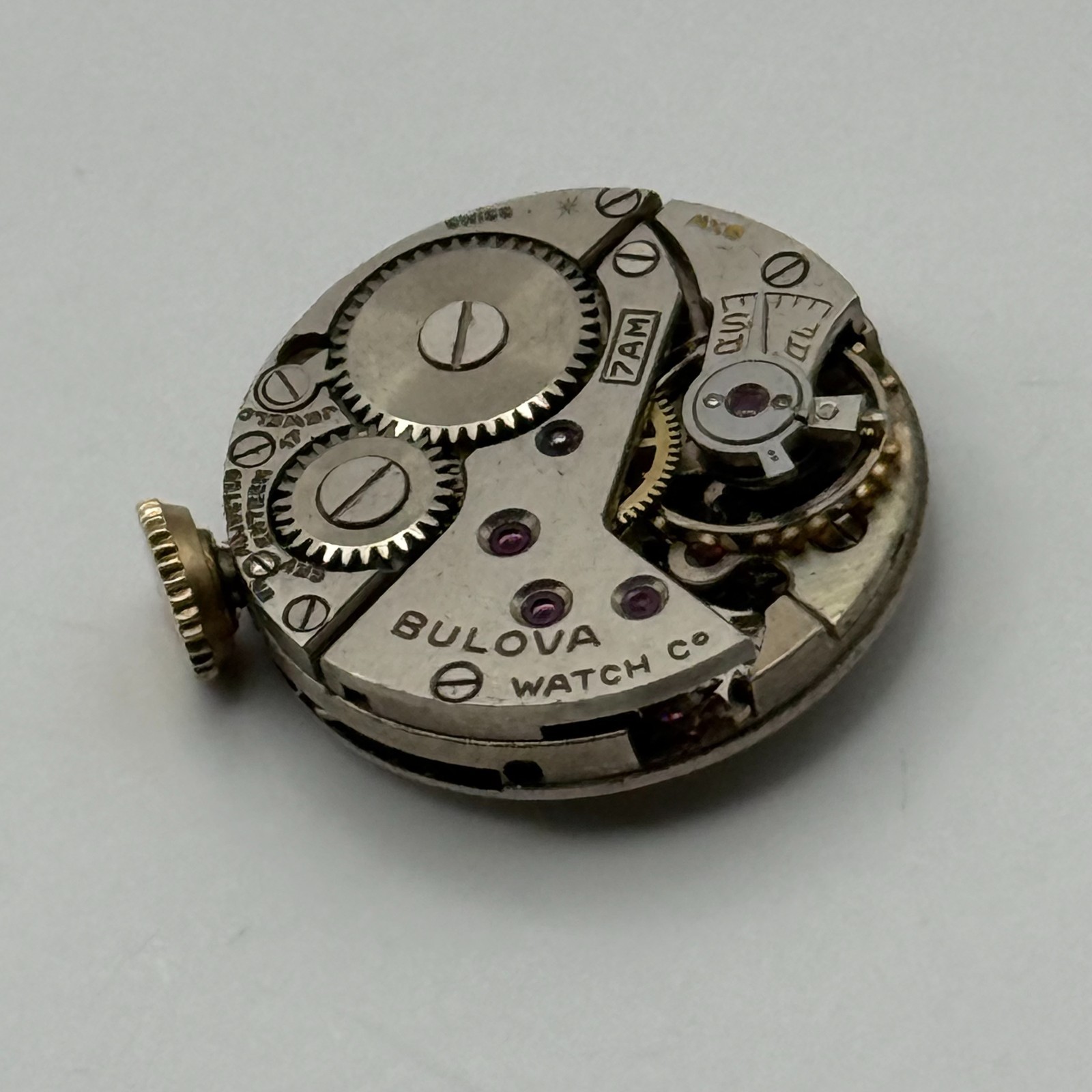 Bulova 7AM Watch Movement Running Swiss 17Jewels Manual Wind Parts Repair 17.1mm