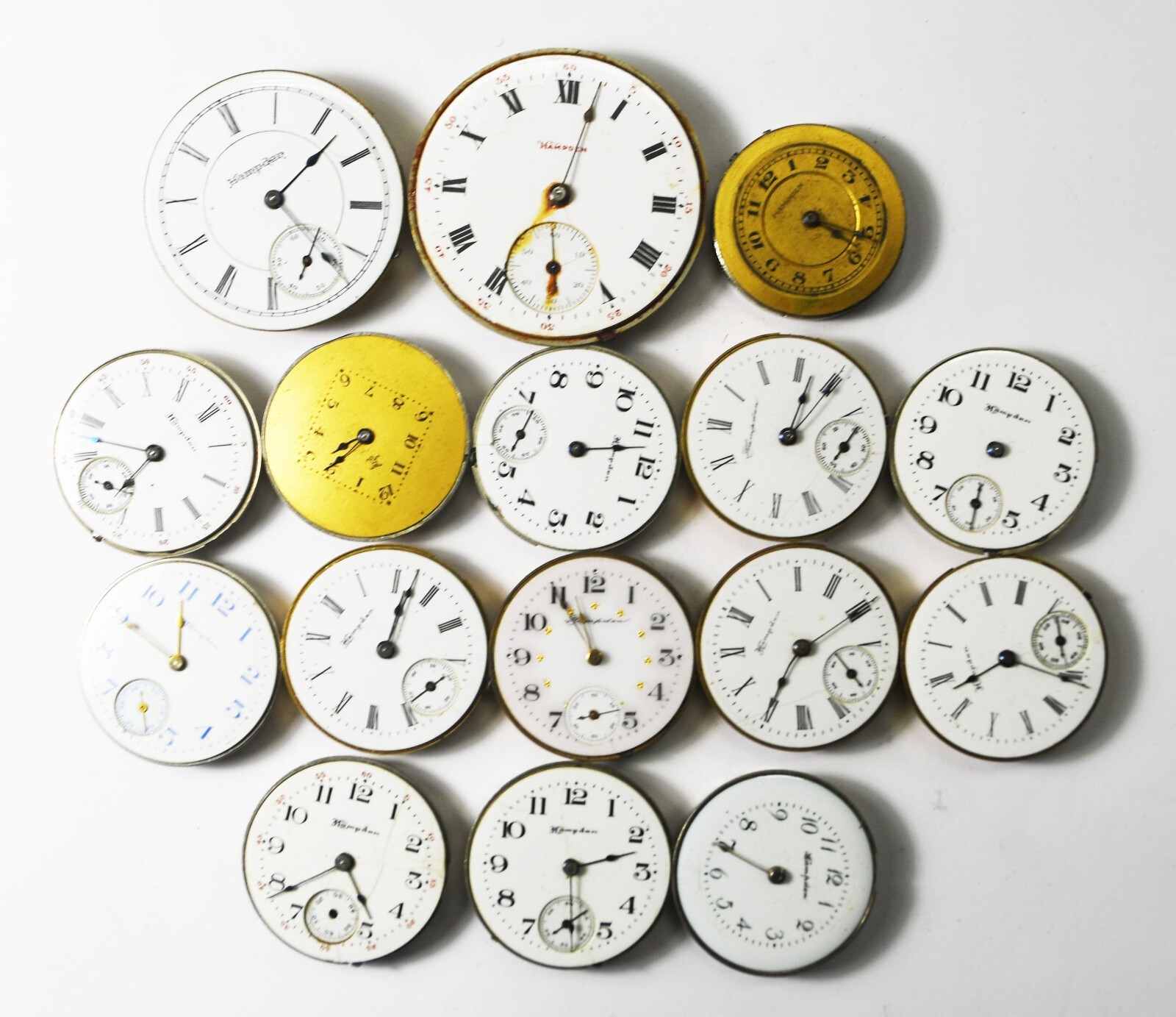 16pc Vintage Hampden Pocket Watch Movements 6/0-12 Molly General Stark Lot