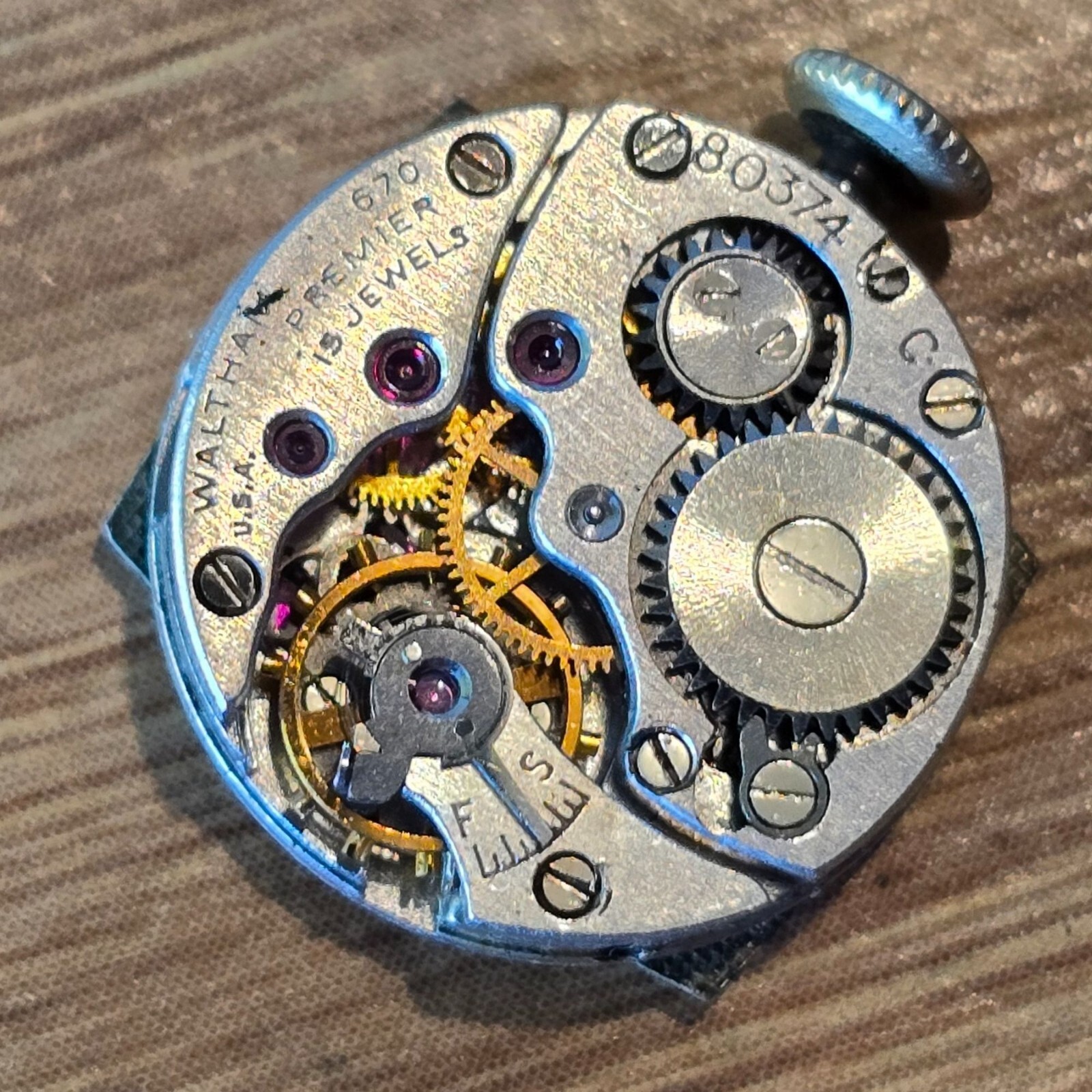 Vintage Waltham Premier 670 15 Jewels 80374 C USA Mechanical Watch Movement WP2