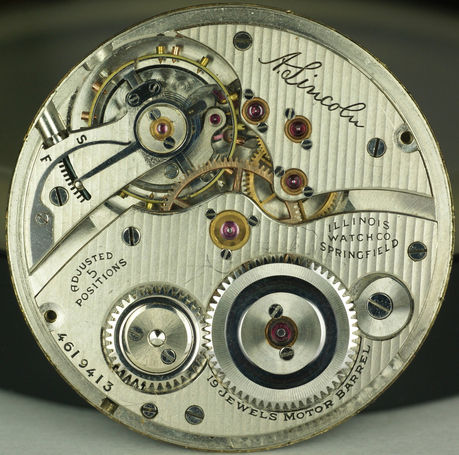 Illinois A. Lincoln Grade 527 Model 3XT Pocket Watch Movement Parts Good Balance