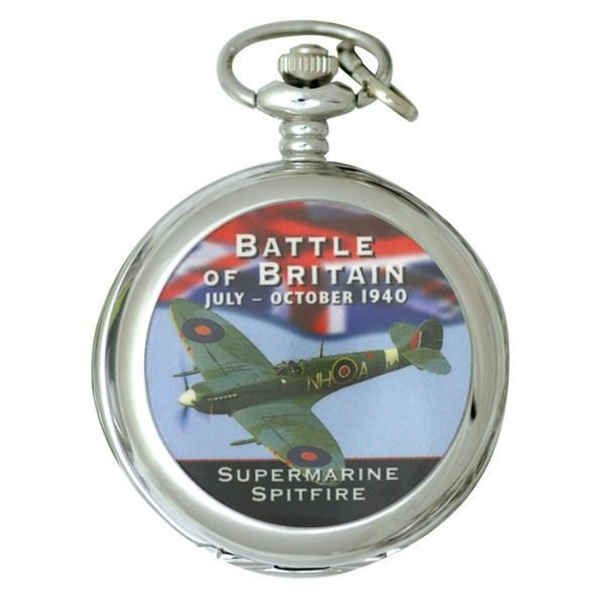 Polished Silver Pocket Watch with Spitfire Design, Classic Style, NA Size