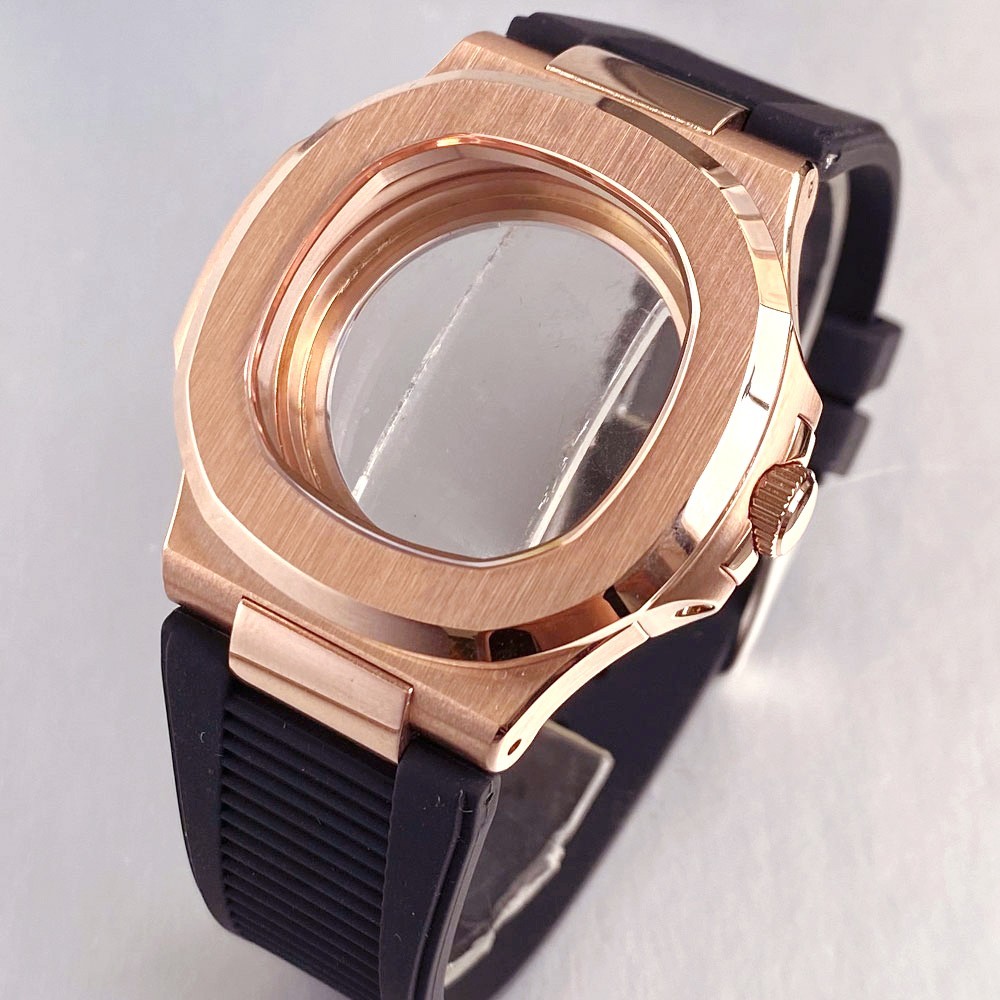 40mm Rose Gold Nautilus Watch Case Sapphire 20ATM For NH35 NH36 NH38 ETA2824
