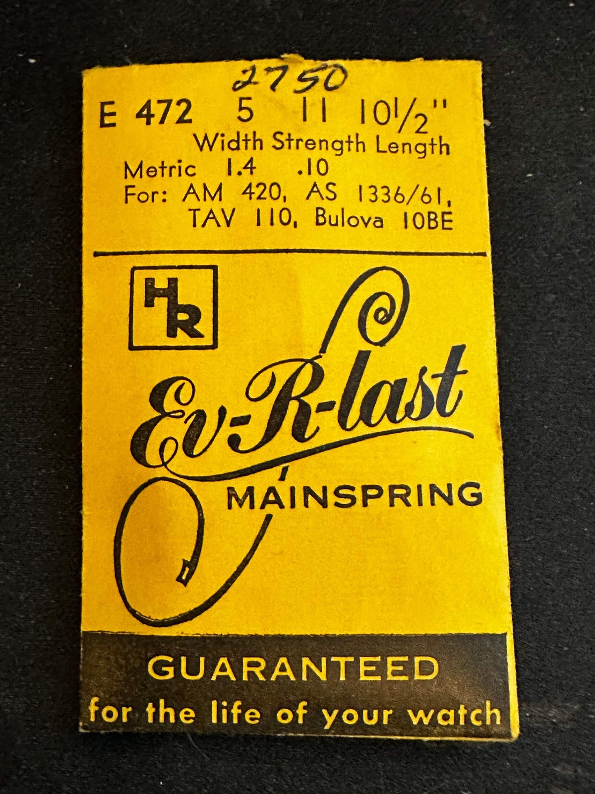 HR Mainspring E472 for Bulova 10BE, A. Michel 420, Tavannes 110, AS 1336, 1361 –