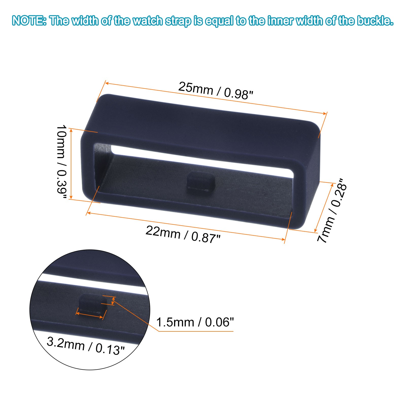 6pcs Watch Strap Loop Fastener Rings 22mm Rubber Watch Holder Keeper Blue