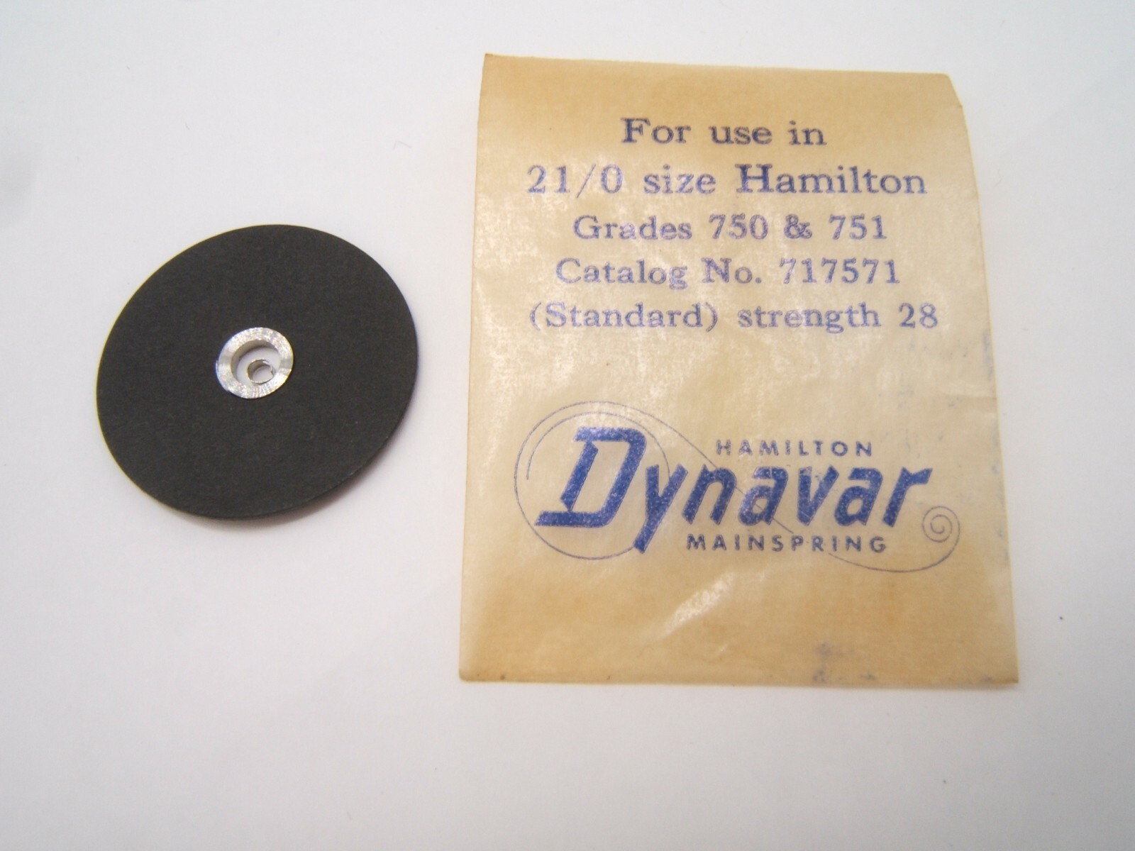 HAMILTON WATCH MAINSPRING 21/0 GRADE 750 & 751 CAT NO 717571 DYNAVAR STRENGTH 28