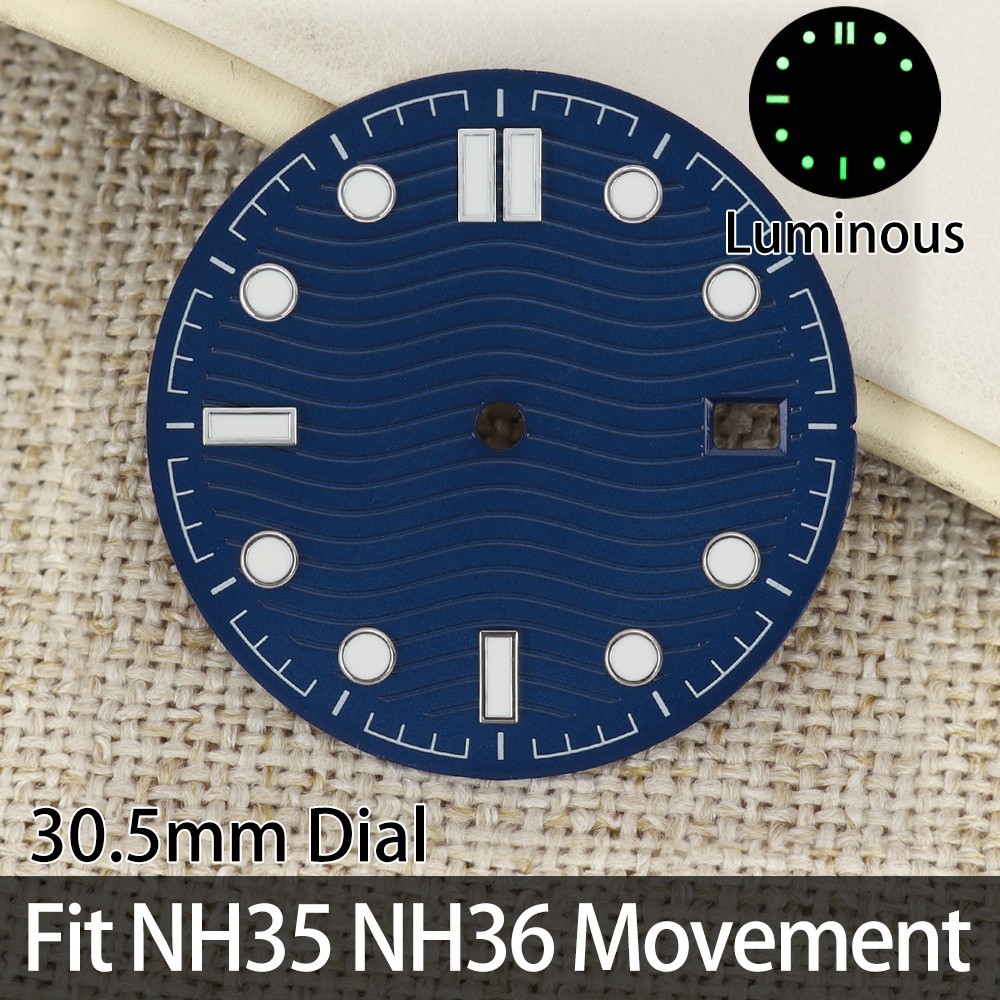 Vintage 30.50mm Wave Pattern Watch Dials Green Luminous for Seiko NH35 Movement